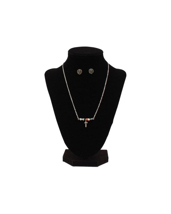 30997 Blazin Roxx Women's Beaded Bar Cross Jewelry Set