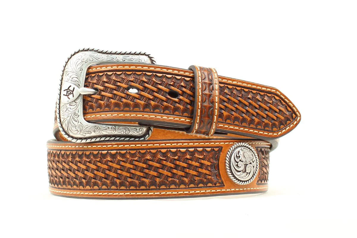 5408 Ariat Men's Leather Basketweave and Concho Belt