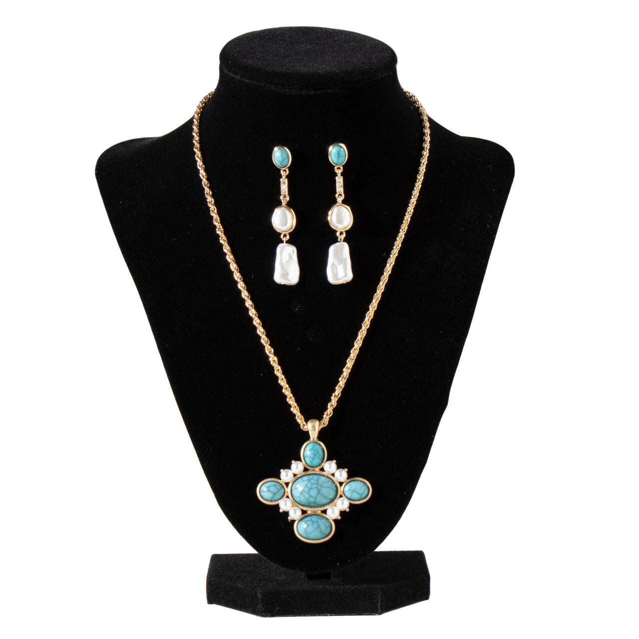 3054835 Blazin Roxx Turq & Pearl Necklace & Earring Set