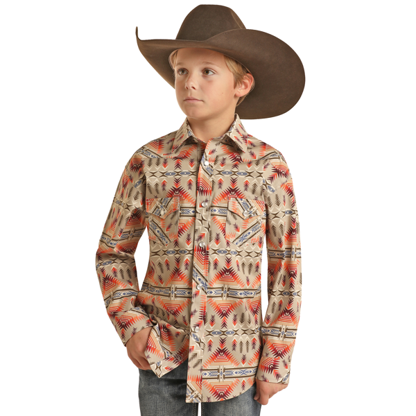 2143 Rock & Roll Boy's Multi Aztec Snap Shirt
