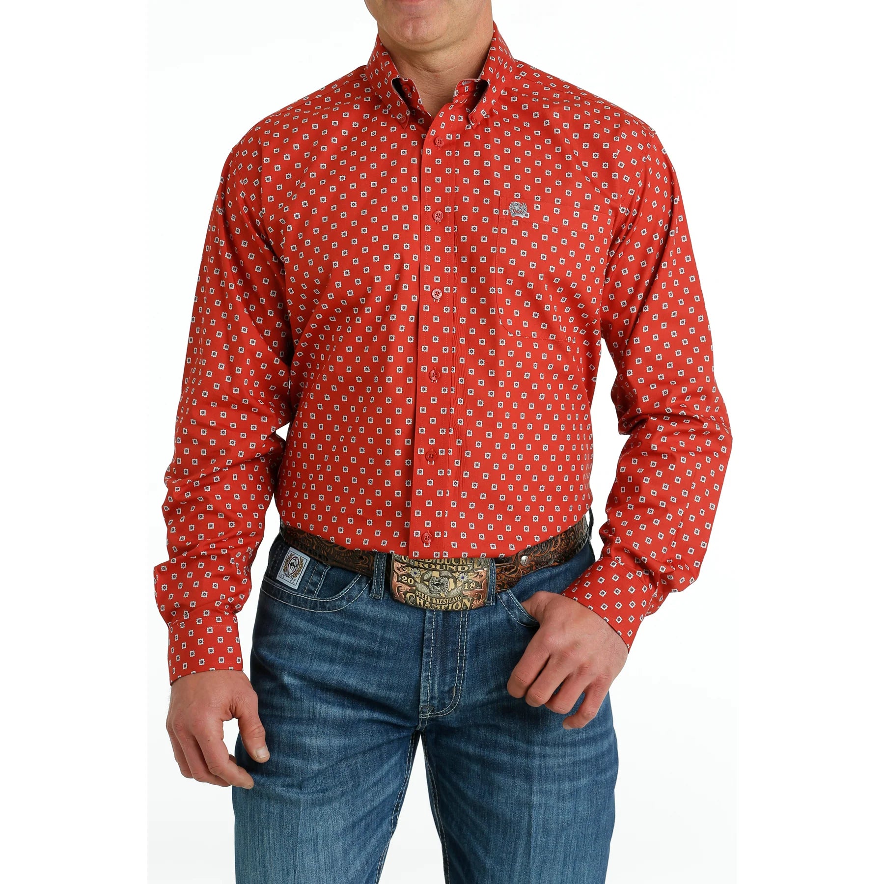 5651 Cinch Men's Red Diamond Print Shirt