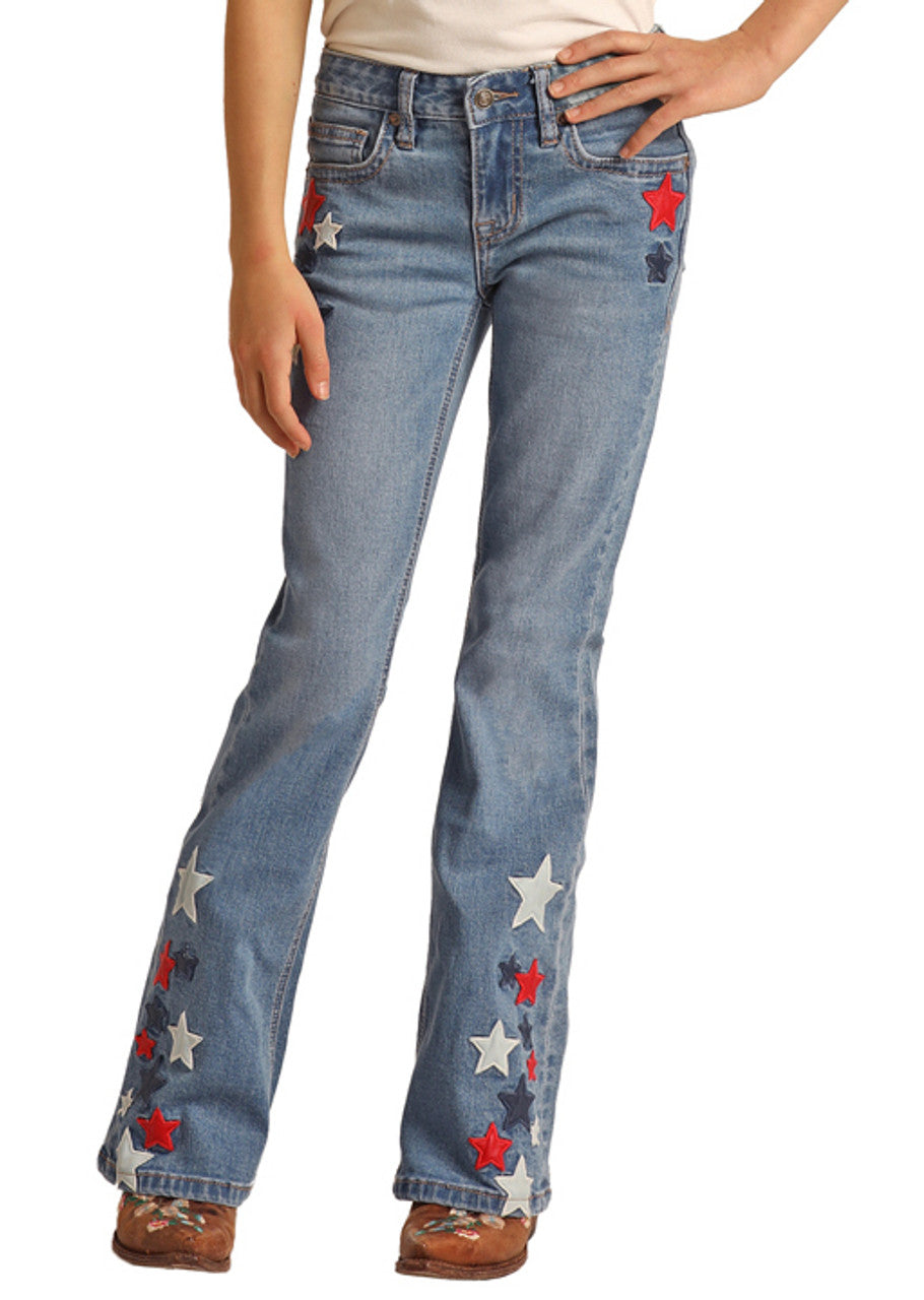 R0XK Girls' Mid Rise Stars Trouser Jeans